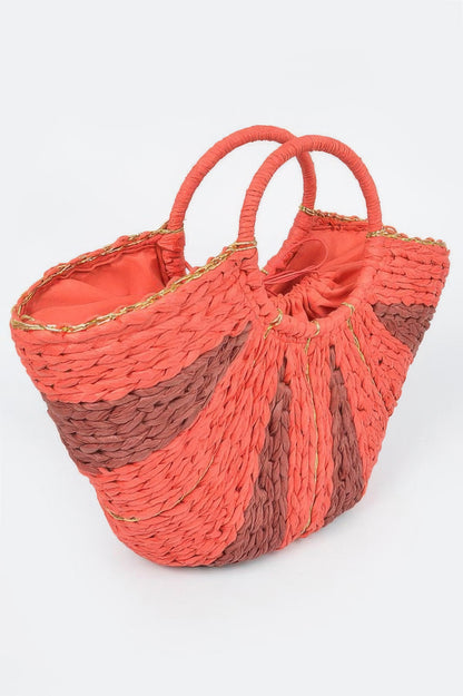 Two Tone Straw Tote Bag - All Season Fashion