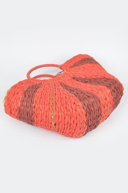 Two Tone Straw Tote Bag - All Season Fashion