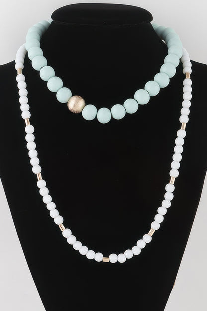 Two Toned Beaded Long Necklace - All Season Fashion