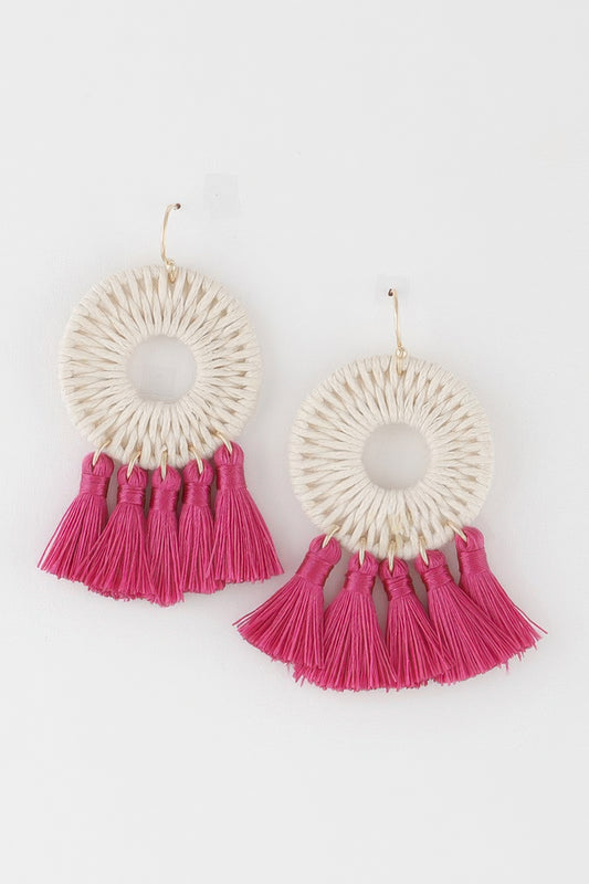 Weaved Tassel Disk Earrings - All Season Fashion