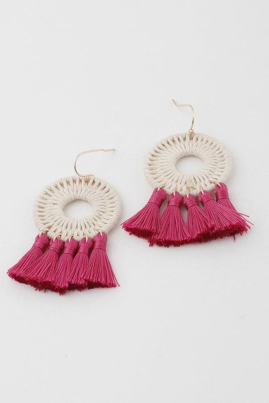Weaved Tassel Disk Earrings - All Season Fashion