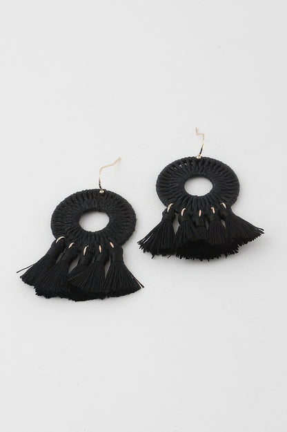 Weaved Tassel Disk Earrings - All Season Fashion