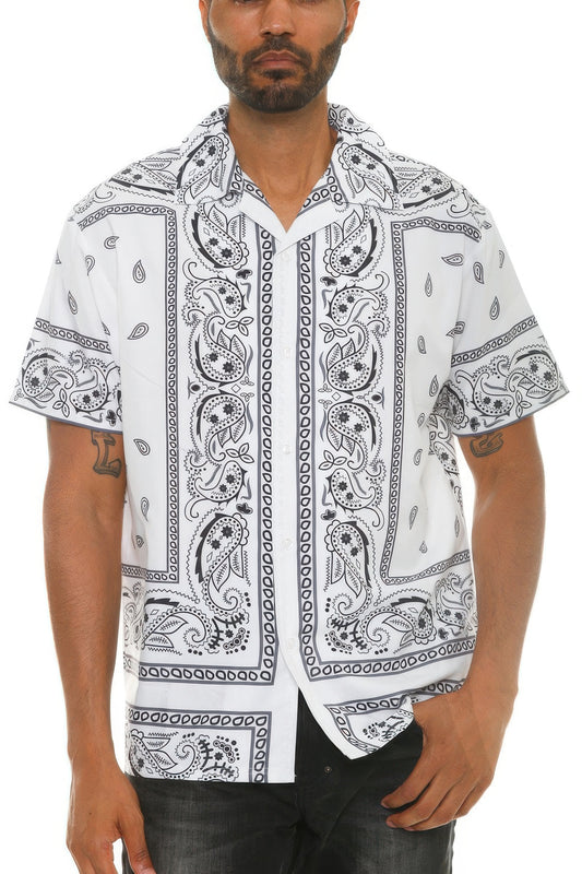 Mens Collared Print Button Down - All Season Fashion