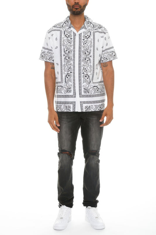 Mens Collared Print Button Down - All Season Fashion