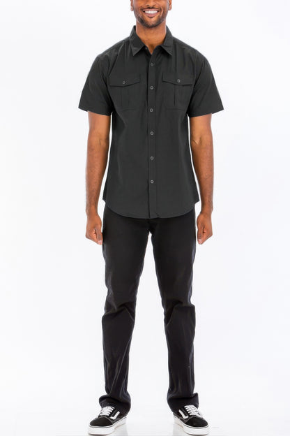 Two Chest Pocket Short Sleeve Shirt - All Season Fashion