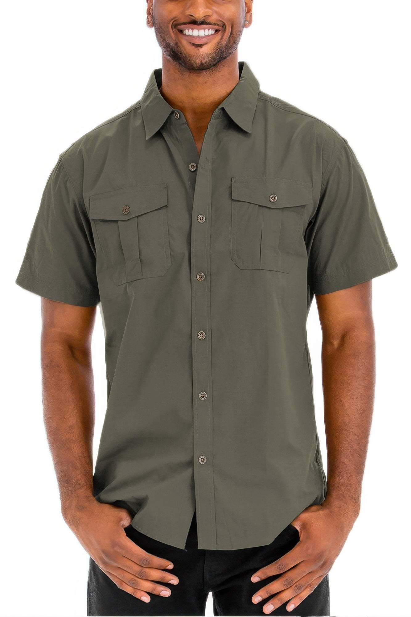 Two Chest Pocket Short Sleeve Shirt - All Season Fashion
