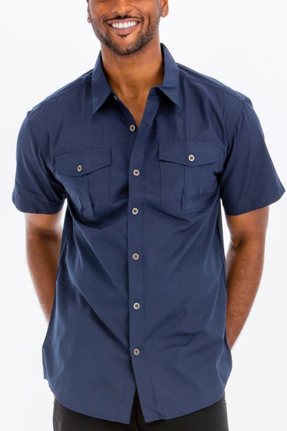 Two Chest Pocket Short Sleeve Shirt - All Season Fashion