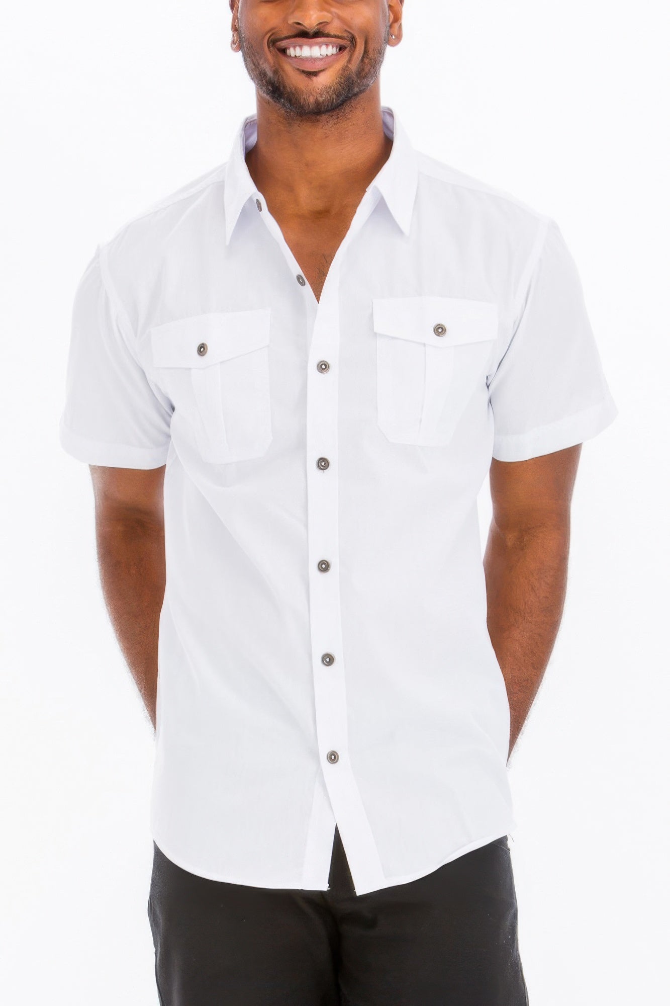 Two Chest Pocket Short Sleeve Shirt - All Season Fashion