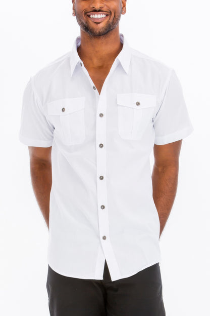 Two Chest Pocket Short Sleeve Shirt - All Season Fashion