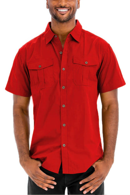 Two Chest Pocket Short Sleeve Shirt - All Season Fashion