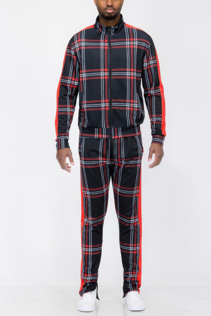 Plaid Checkered Full Zip Track Pants - All Season Fashion