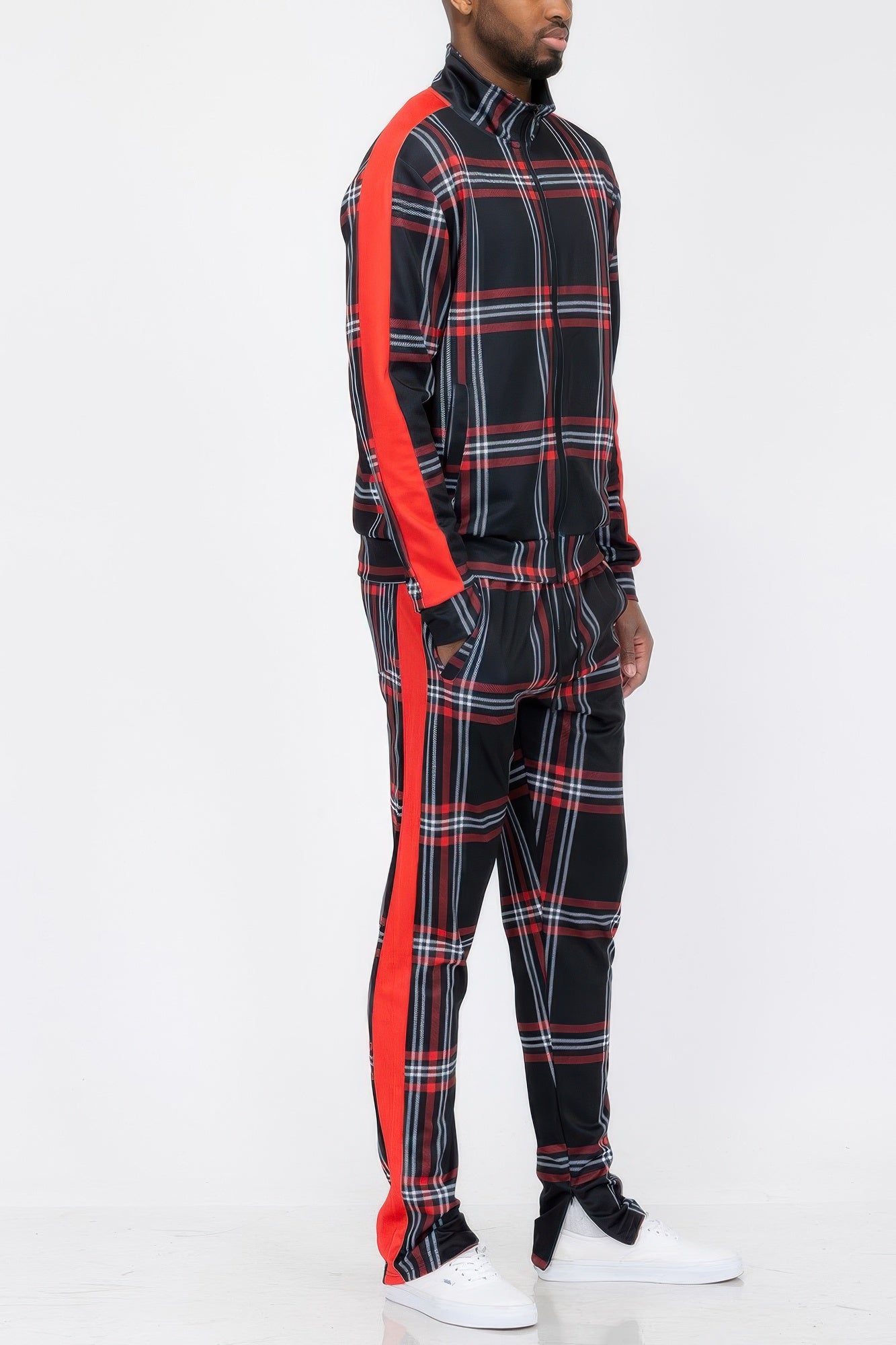 Plaid Checkered Full Zip Track Pants - All Season Fashion