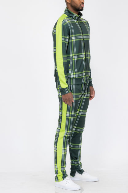 Plaid Checkered Full Zip Track Pants - All Season Fashion