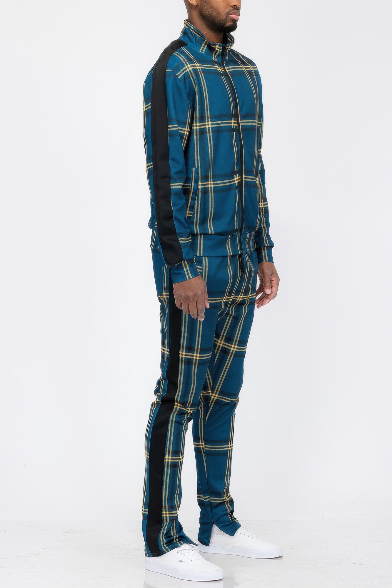 Plaid Checkered Full Zip Track Pants - All Season Fashion