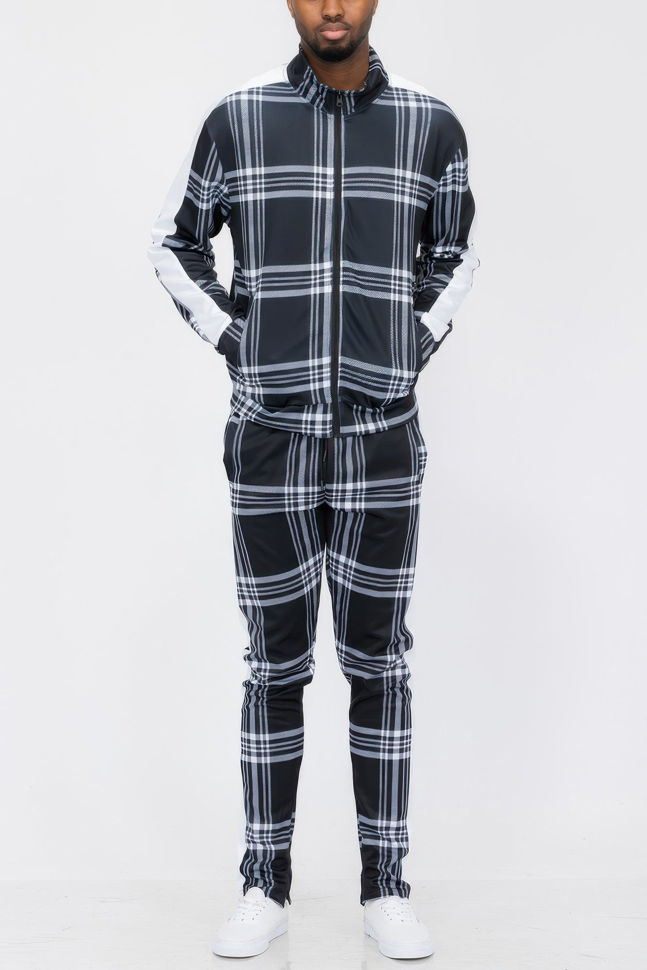 Plaid Checkered Full Zip Track Pants - All Season Fashion