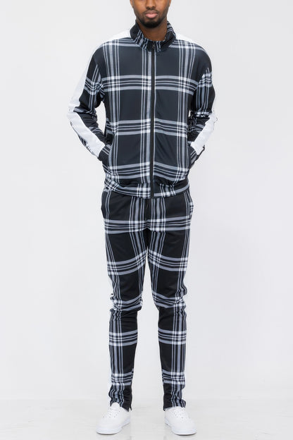 Plaid Checkered Full Zip Track Pants - All Season Fashion