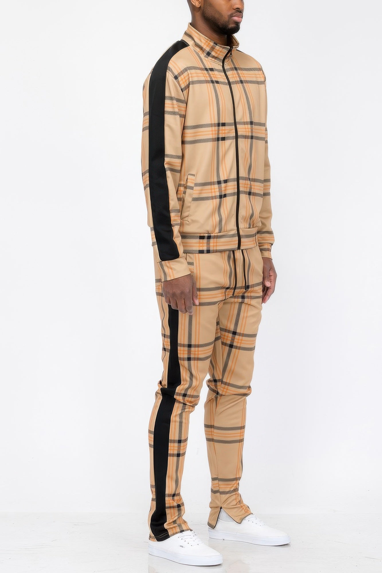 Plaid Checkered Full Zip Track Pants - All Season Fashion