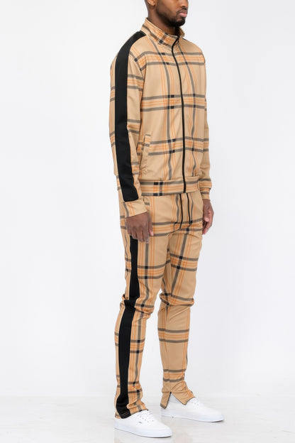 Plaid Checkered Full Zip Track Pants - All Season Fashion
