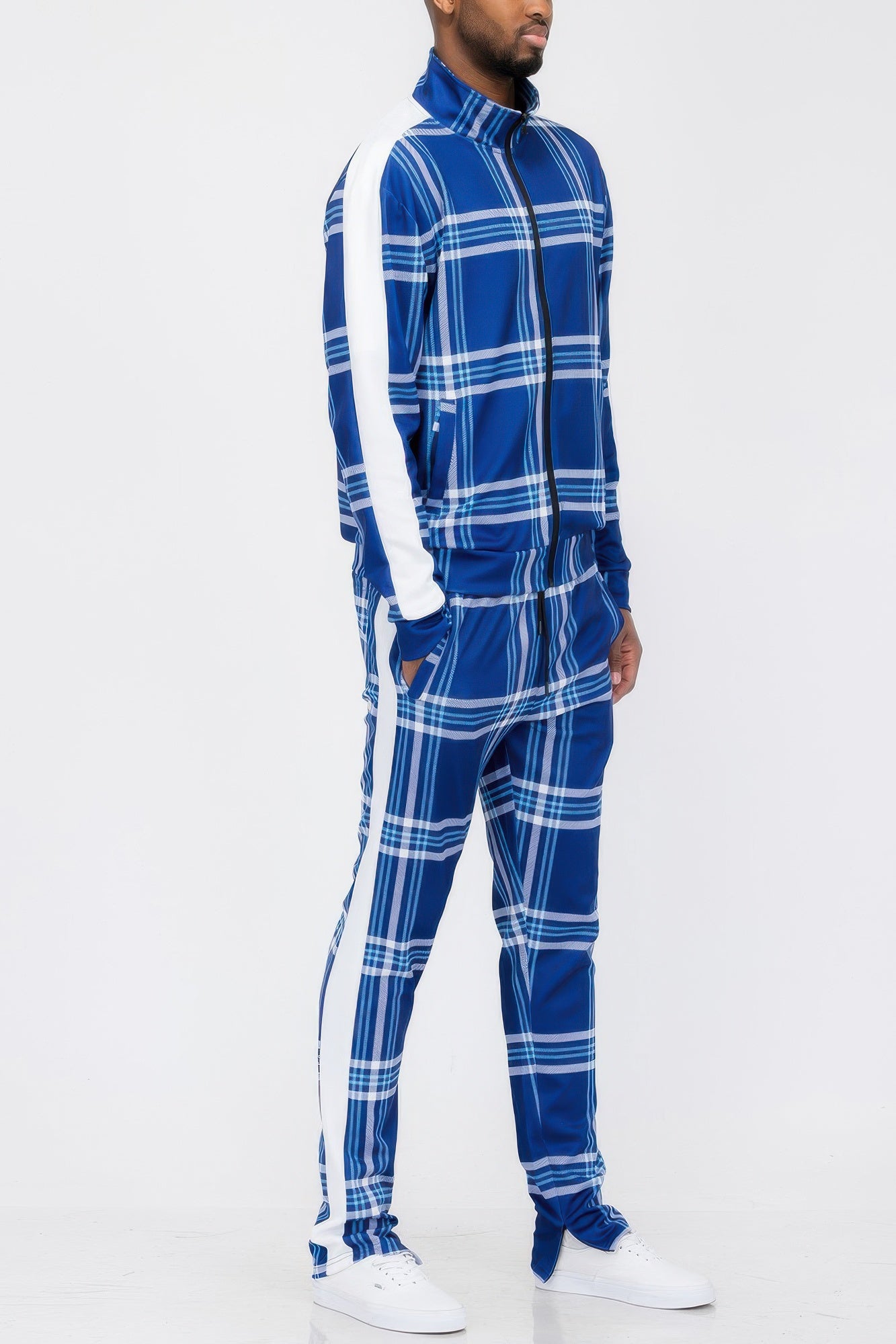 Plaid Checkered Full Zip Track Pants - All Season Fashion