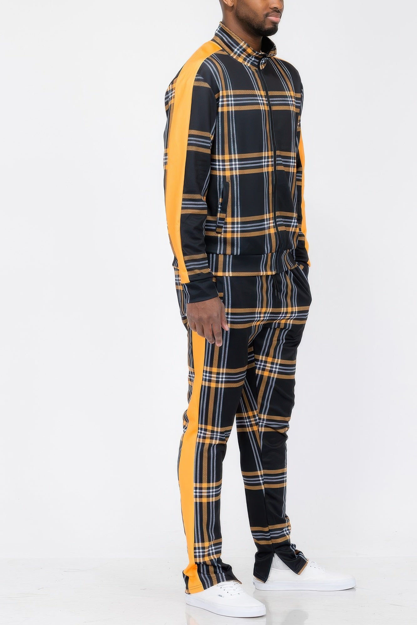 Plaid Checkered Full Zip Track Pants - All Season Fashion