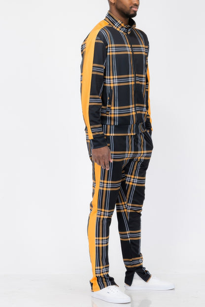 Plaid Checkered Full Zip Track Pants - All Season Fashion