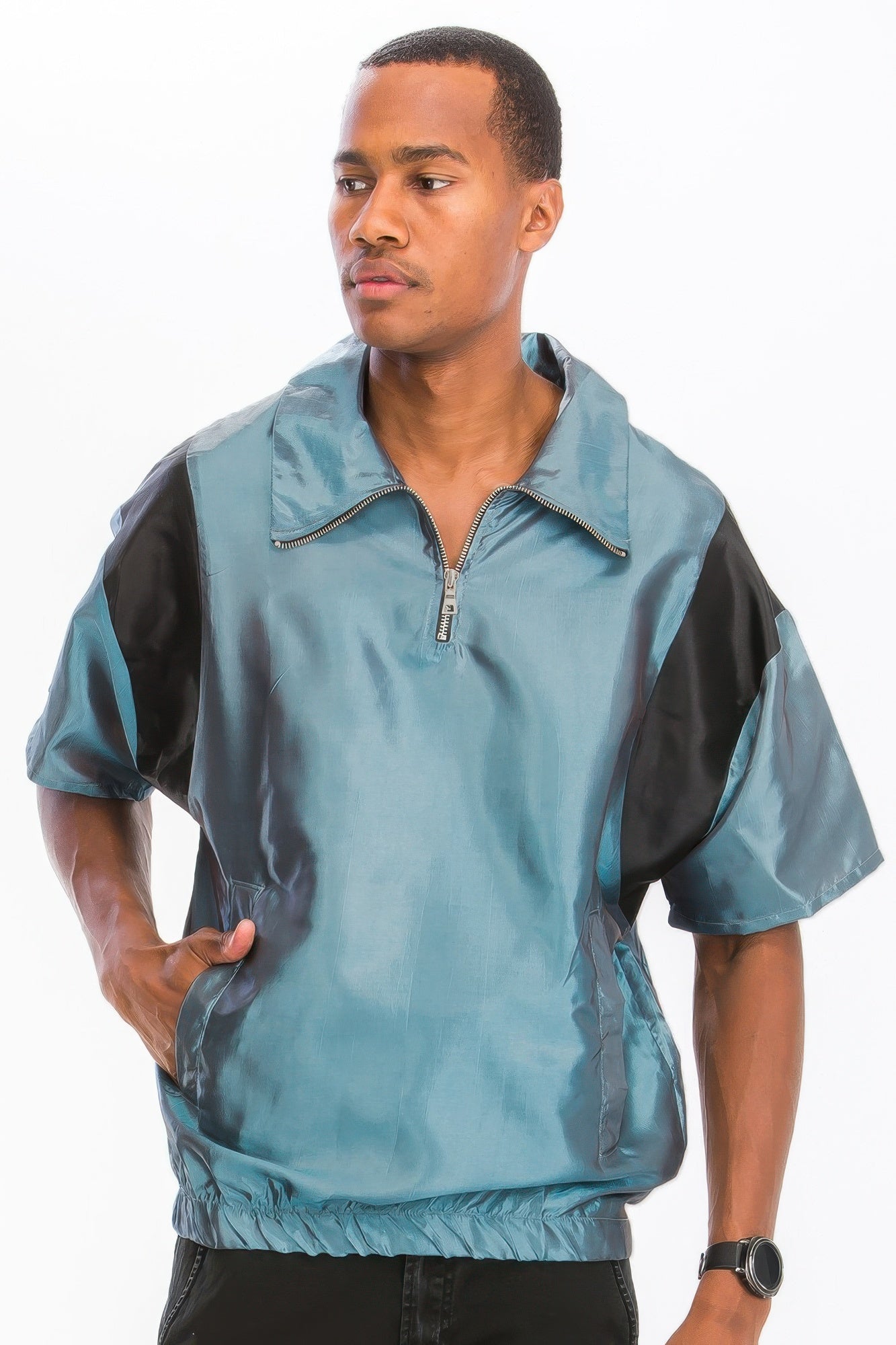 Iridescent Peacock Fabric Short Sleeve Pullover - All Season Fashion