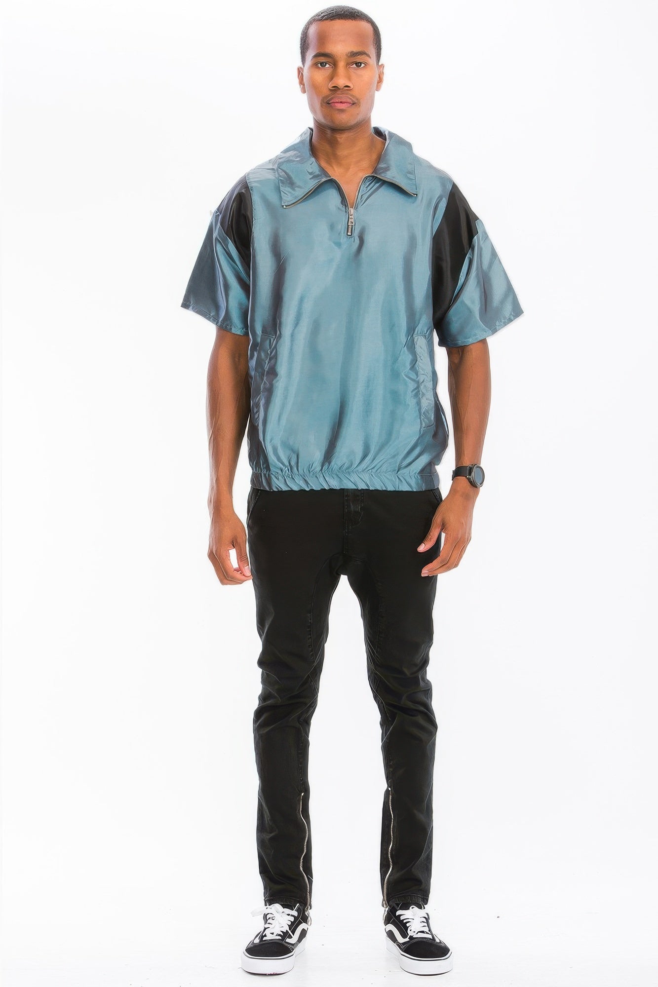 Iridescent Peacock Fabric Short Sleeve Pullover - All Season Fashion