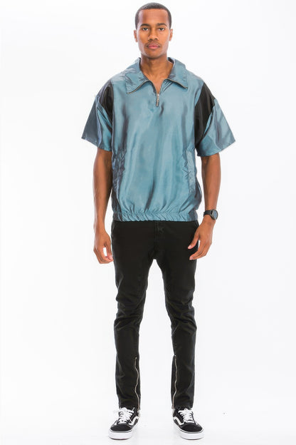 Iridescent Peacock Fabric Short Sleeve Pullover - All Season Fashion