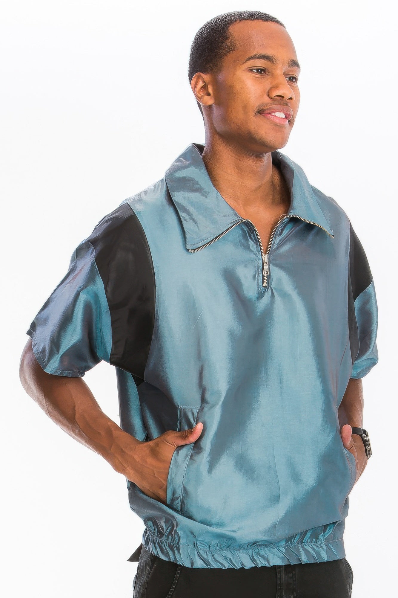 Iridescent Peacock Fabric Short Sleeve Pullover - All Season Fashion