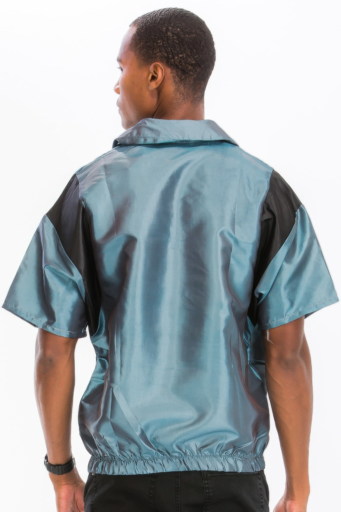 Iridescent Peacock Fabric Short Sleeve Pullover - All Season Fashion