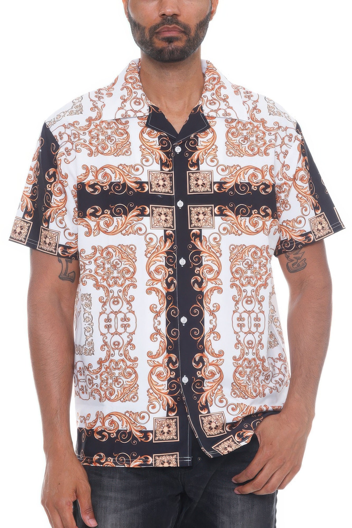 Mens Collared Print Button Down - All Season Fashion