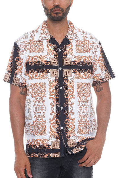 Mens Collared Print Button Down - All Season Fashion