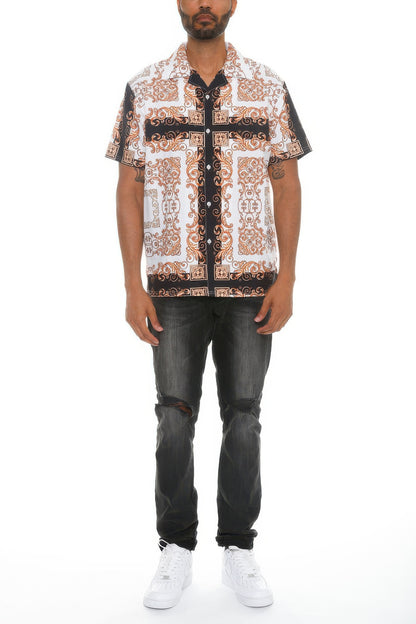 Mens Collared Print Button Down - All Season Fashion