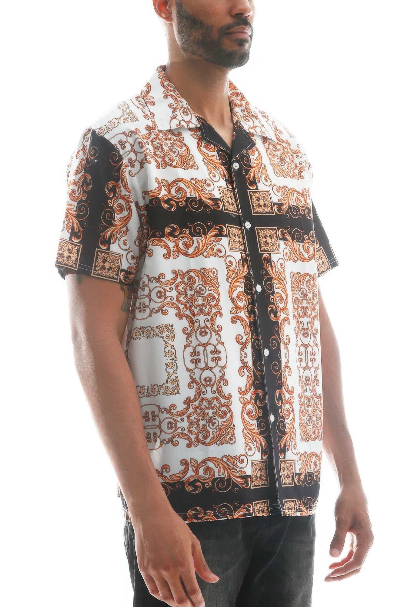 Mens Collared Print Button Down - All Season Fashion