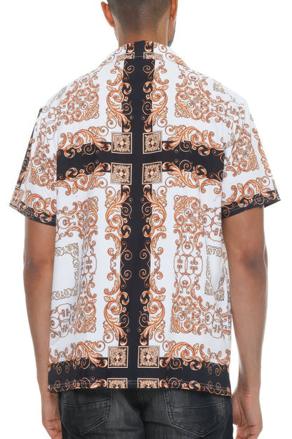 Mens Collared Print Button Down - All Season Fashion