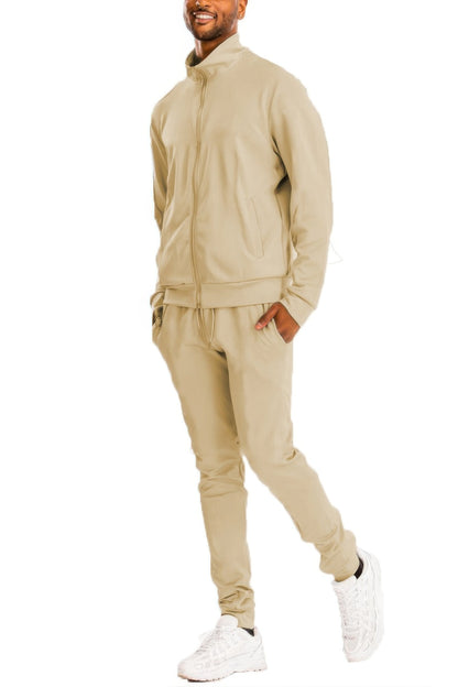 Full Zip Up Solid Track Jacket Set - All Season Fashion