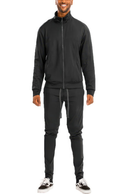 Full Zip Up Solid Track Jacket Set - All Season Fashion