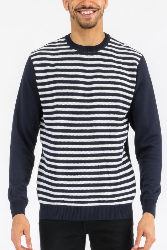 Knitted Round Neck Striped Sweater - All Season Fashion