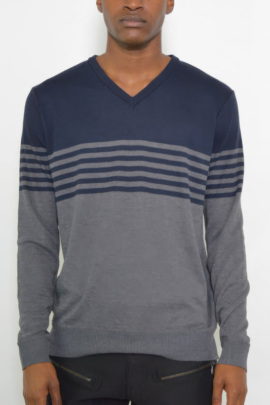 Mens Knit Vneck Pullover Sweater - All Season Fashion