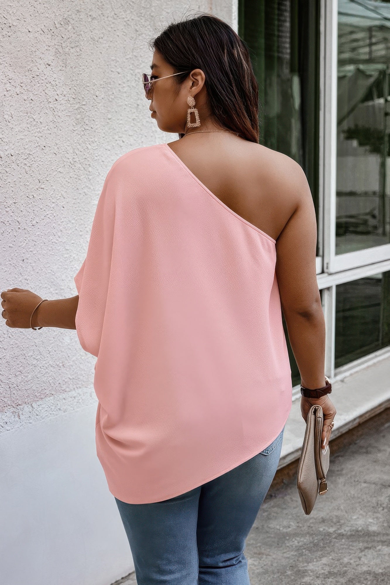 Plus One Shoulder Solid Casual Loose Fit Shirt - All Season Fashion