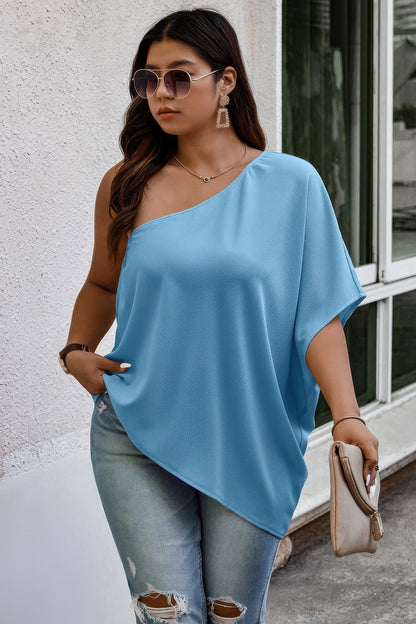 Plus One Shoulder Solid Casual Loose Fit Shirt - All Season Fashion