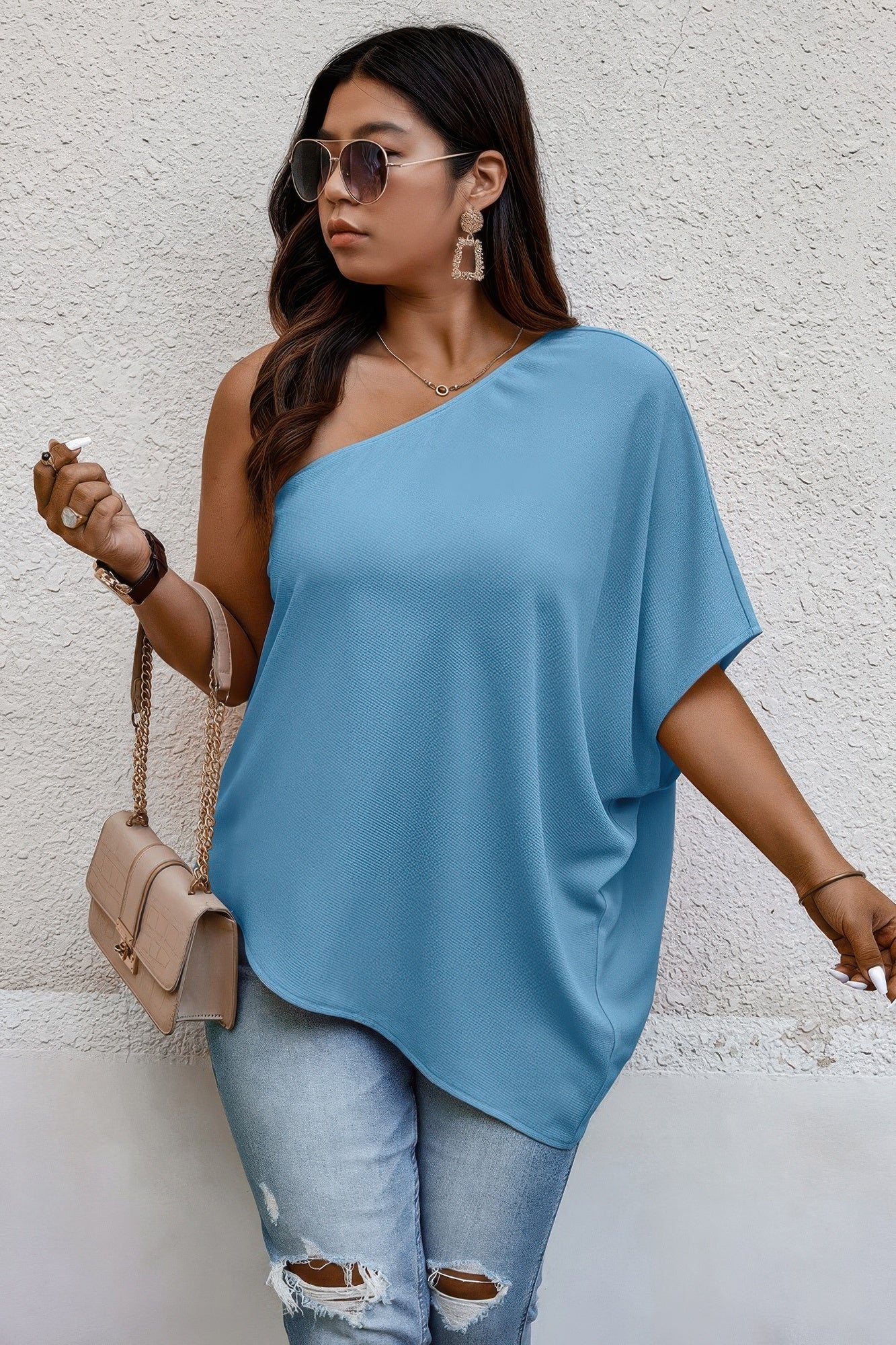 Plus One Shoulder Solid Casual Loose Fit Shirt - All Season Fashion