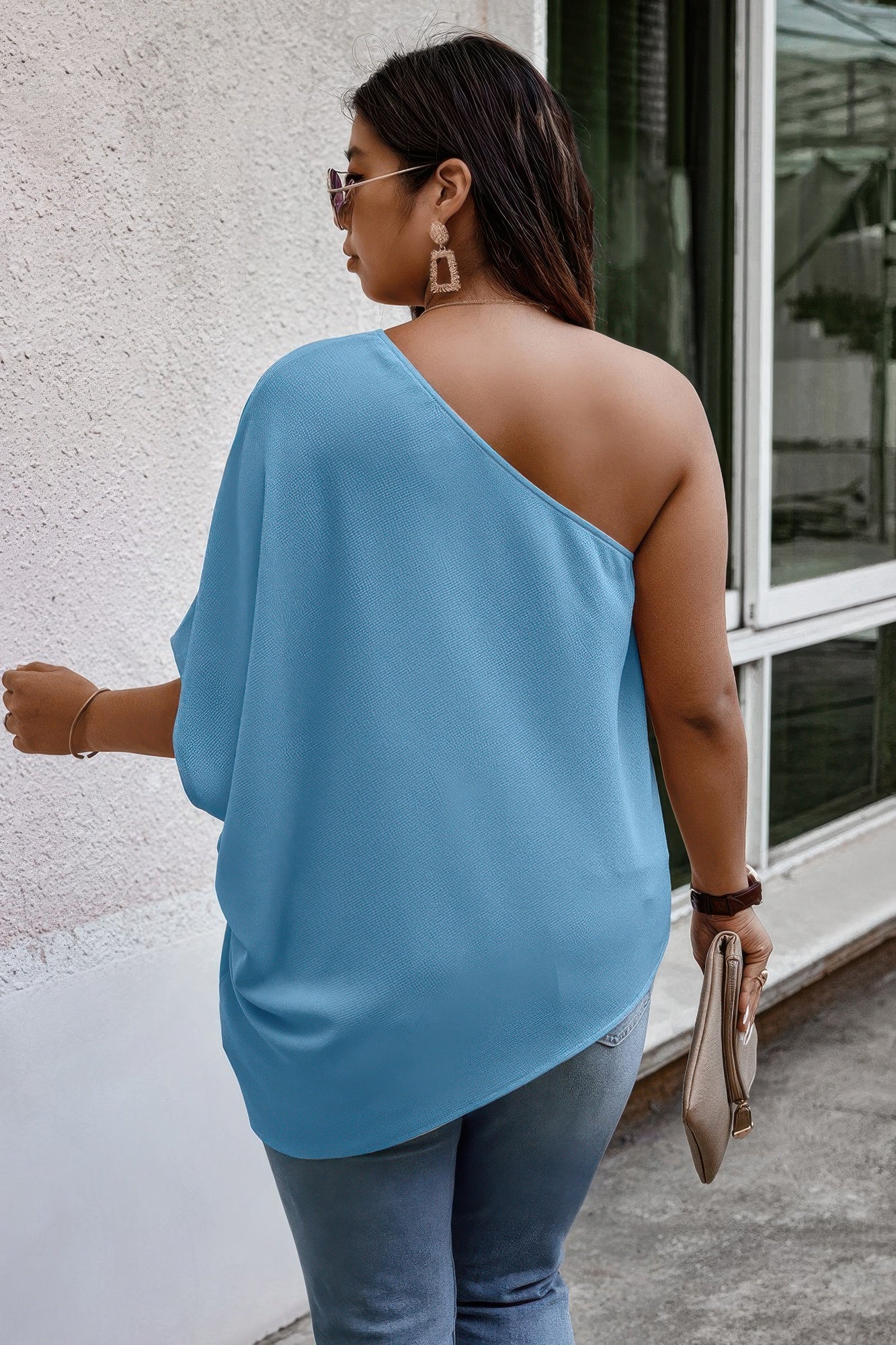 Plus One Shoulder Solid Casual Loose Fit Shirt - All Season Fashion