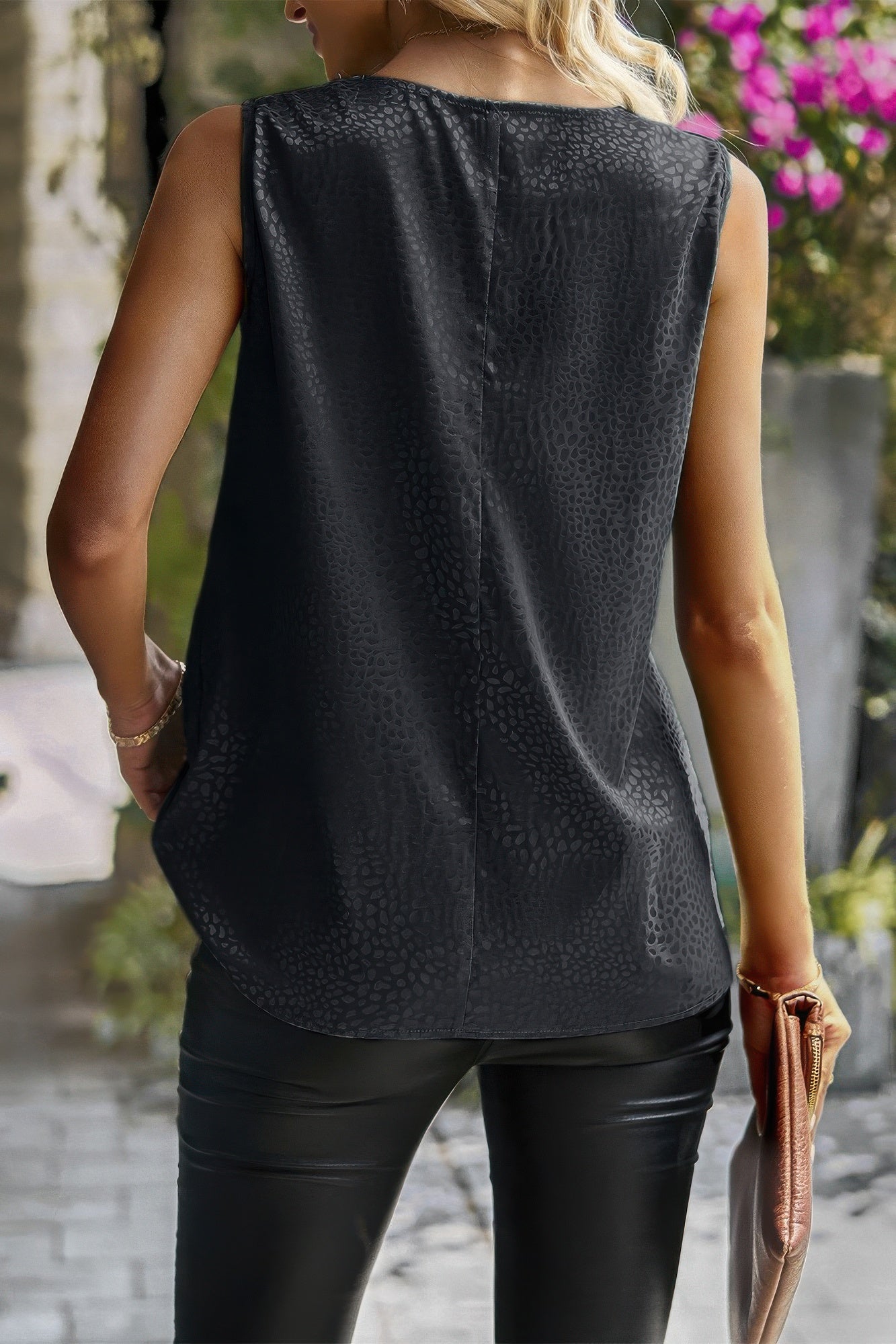 Animal Print Scarf Collar Sleeveless Loose Top - All Season Fashion