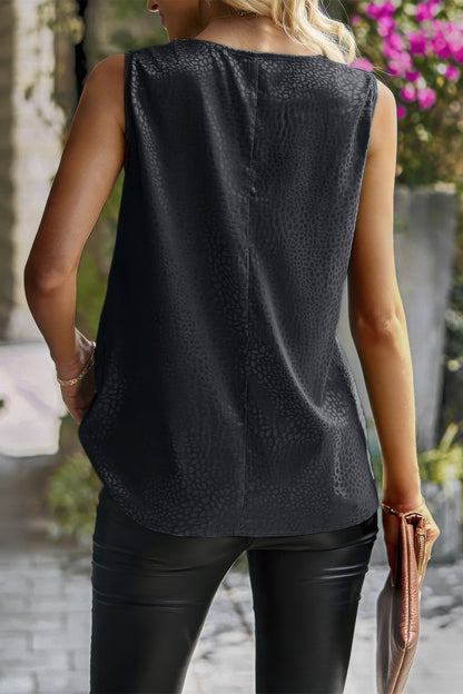 Animal Print Scarf Collar Sleeveless Loose Top - All Season Fashion