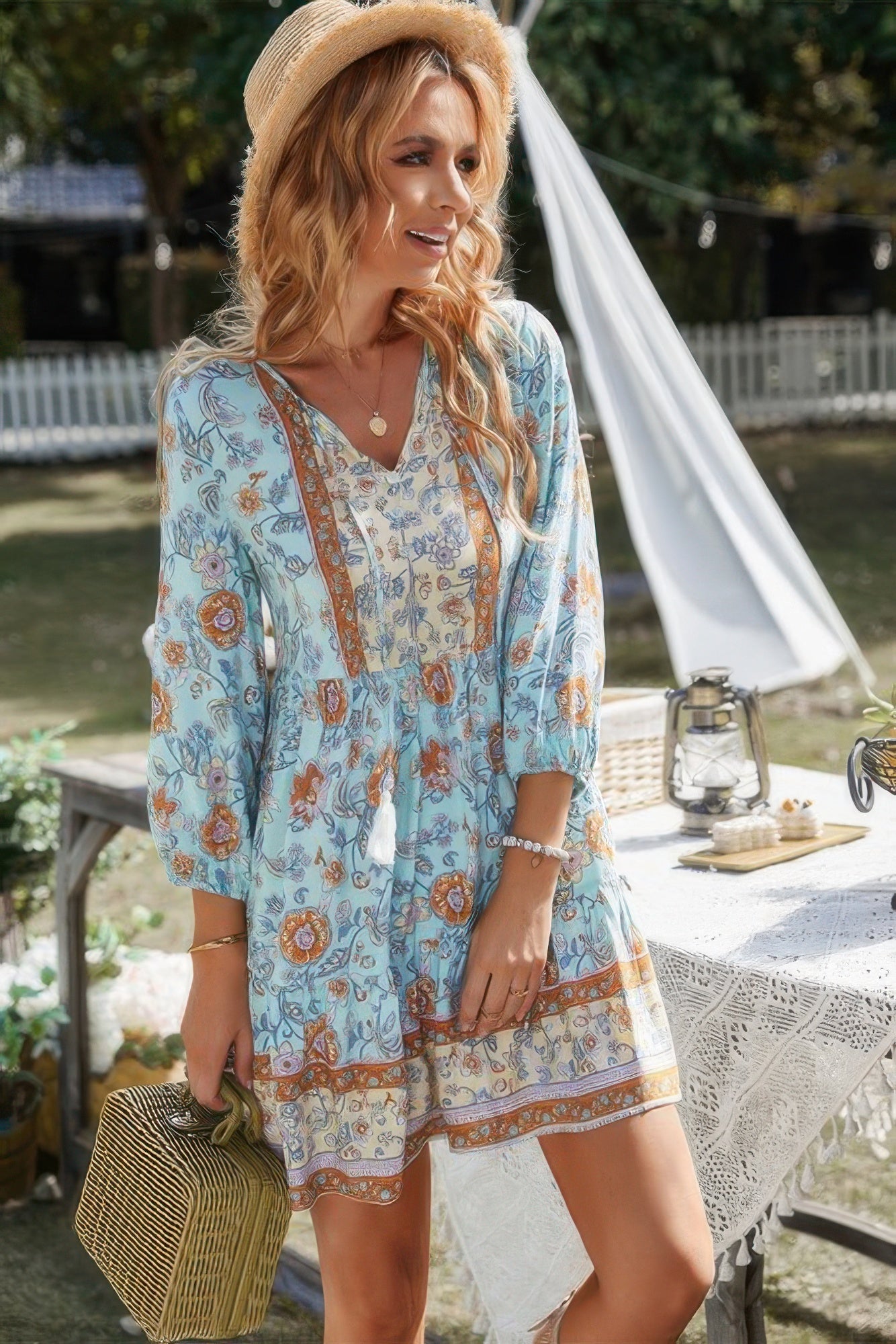 Floral Printed Button Down V Neck Long Sleeve Dress - All Season Fashion