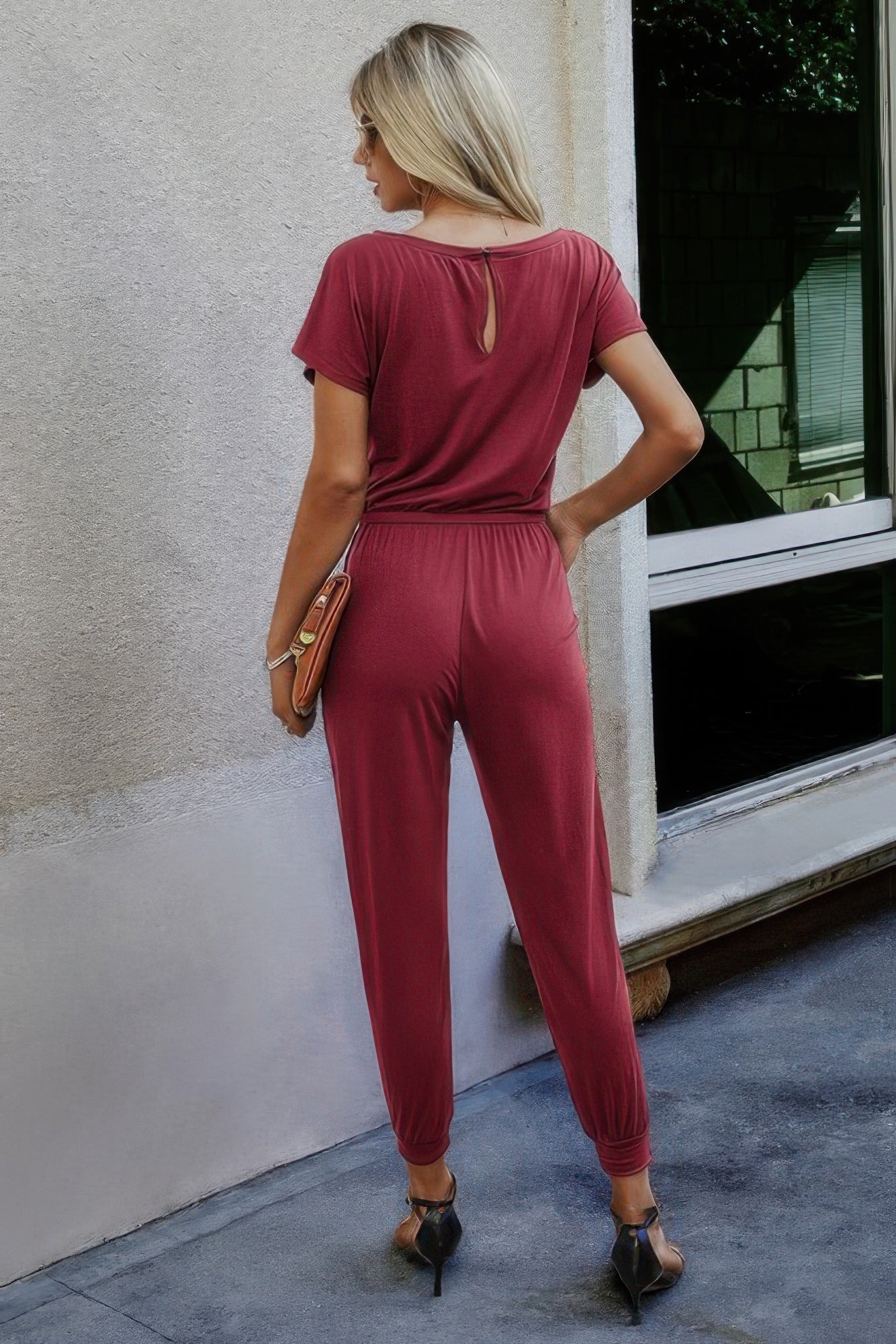 Solid Slant Shoulder Short Sleeve Jumpsuit - All Season Fashion
