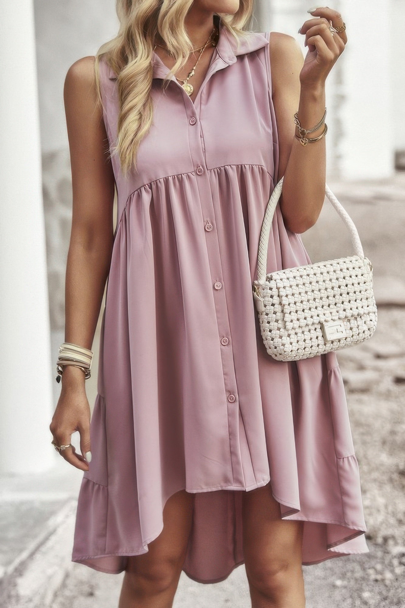 Sleeveless Solid Peplum Shirt Dress - All Season Fashion