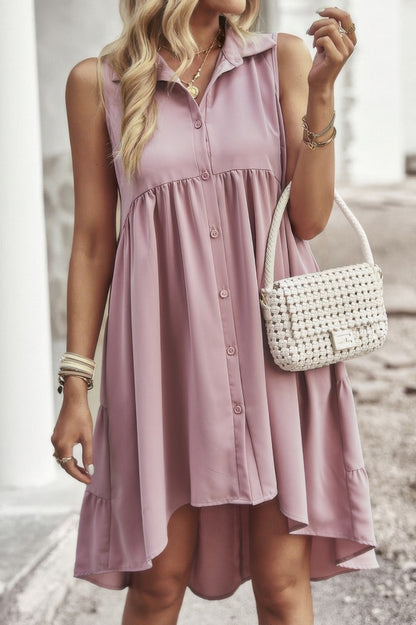Sleeveless Solid Peplum Shirt Dress - All Season Fashion