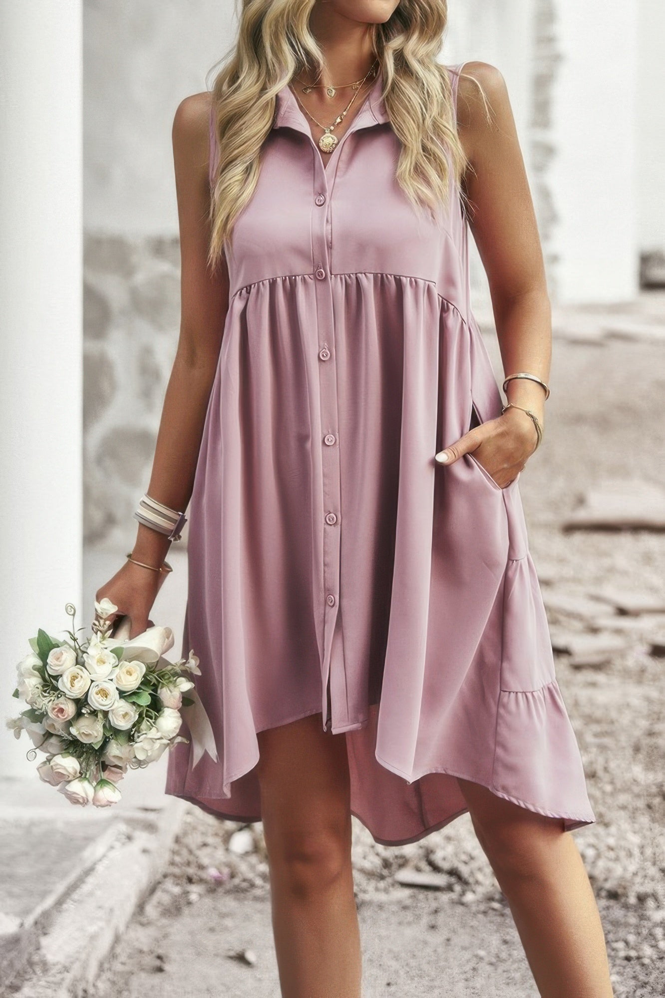 Sleeveless Solid Peplum Shirt Dress - All Season Fashion